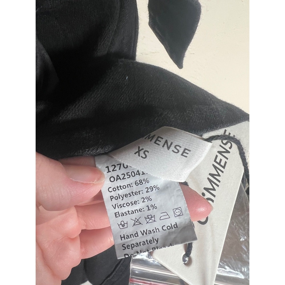 Commense Black Denim Puff Sleeve Belted Mini Dress Gold Dark academia work XS - Picture 5 of 9